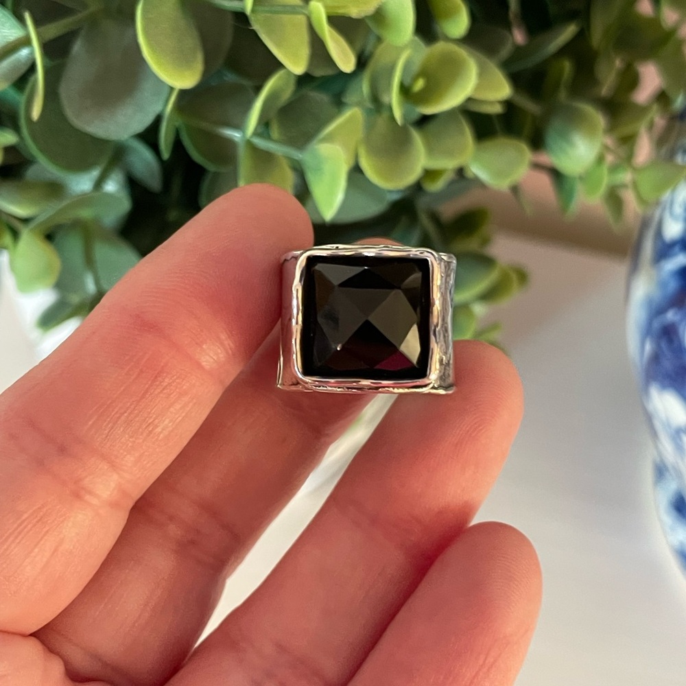Silpada Smoky Quartz Hammered Wide Band Size 7 Sterling Silver 925 Ring R1453